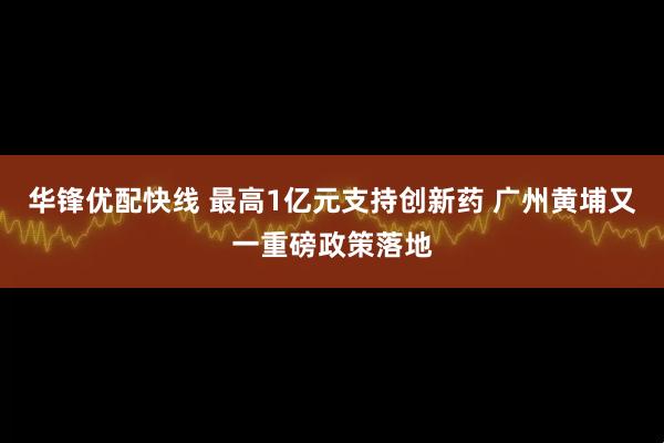 华锋优配快线 最高1亿元支持创新药 广州黄埔又一重磅政策落地